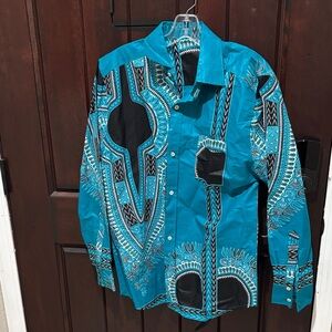Vibrant Blue and Black Patterned Shirt